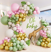 YICKYUE - Sage Green Pink Balloon Garland Arch Kit Sand White Metallic Gold Baby Shower Jungle Safari Birthday Woodland Party Decoration