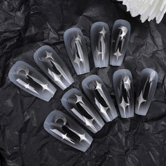 Yickyue Black Fake Nail Long Ballet Reusable Adhesive Acrylic Press on Set Nails Dark Acrylic Artificial False Nails Arts Tips 24Pcs/Box