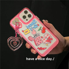 Korea Cute 3D Pink Love Heart Pendant Phone Case For iPhone 13 12 11 Pro XS Max X XR 12 Cartoon Clear Shockproof Soft Back Cover