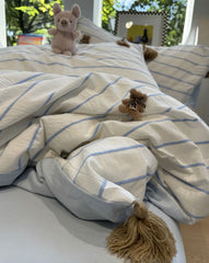 YICKYUE - Fresh fashion blue stripes bear bedding set 1.5 1.8 2.0,full queen king cotton home textile bed sheet pillow case quilt cover