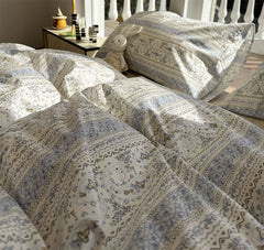 Yickyue - European vintage pastoral flower blue bedding set,twin full queen floral cotton home textile bed sheet pillow case quilt cover