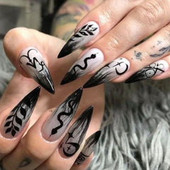 YICKYUE - 24pcs Blood Red Fake Nails Gradient Long Pointed False Nail Patch Full Cover Wearable Fake Nail Tips Halloween Manicure Sets