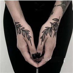 YICKYUE - Hot Dark Flower Back Hand Tattoo Stickers for Men and Women Waterproof Hip Hop Punk Personality Cool Art Fake Temporary Tattoos