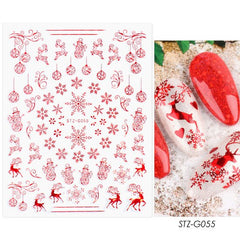 3D Rose Gold Nail Stickers Snowflakes Red Christmas Gifts Nail Art Decals Sliders Glitter Foils Winter Decorations TRSTZG050-058