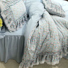 New Plaid print bedding set lace ruffle duvet cover 100% cotton cute bed set Embroidery bed sheet Luxury bedding set Home Linens