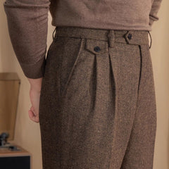 Hearujoy Italian Vintage Suit Pant For Men Autumn Winter Wool Herringbone Pattern Straight Trousers British Style Business Casual Pants