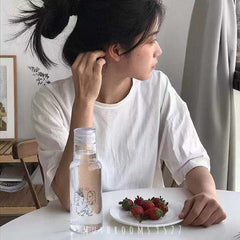Korean Cold Wind Abstract Girl's High Borosilicate Glass Bottle Simple Portable Water Cup with Cover for Students