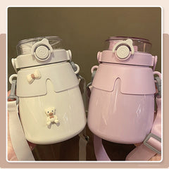 1000ml Cute Water Thermal Bottle Stainless Steel Thermos Bottle Coffee Tea Drink Bottle Keeps Cold Heat Tumbler With Straw Gourd