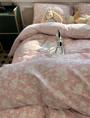 YICKYUE - Romantic sweet pink flower bedding set girl,twin full queen kawaii floral cotton home textile bed sheet pillow case quilt cover