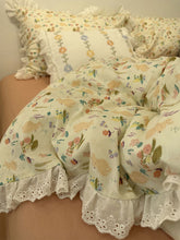 YICKYUE Sweet cute flower rabbit bedding set,twin full queen floral fairyfair lace cotton home textile bed sheet pillow case quilt cover