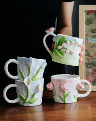 Hand Painted Tulip and Flower Mugs