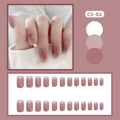YICKYUE 24 pieces of nail art stickers Finished nail stickers False Nails Long Nails Plum Powder Simple solid colors