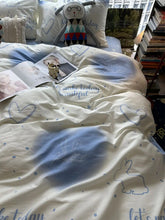 Yickyue - Lovely cartoon rabbit heart blue bedding set,twin full queen cute sweet cotton home textile bed sheet pillow case quilt cover