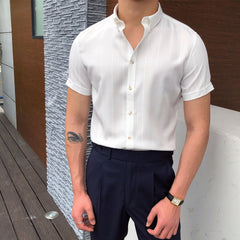 YICKYUE - Italian Summer Men Short Sleeve Striped Shirt British Casual Slim Shirt Retro Shirt Dress Camisa Masculina Social Summer