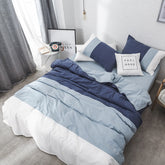 Yickyue Simple Assorted Colors 100% Cotton Bedding Set Queen Size Japanese-style Splicing Duvet Cover Set with Sheets King Bedding Sets