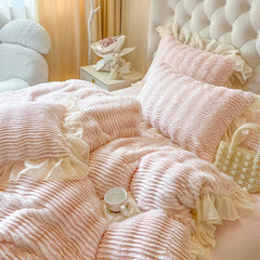 YICKYUE - Faux Rabbit fur Warm Fluffy Bedding Set for Winter Plush Duvet Cover Set Thickend Blanket Cover Sets With Bed Sheet Pillowcases