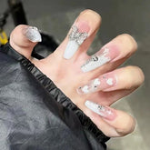 Fake Nails Coffin Shape 24Pcs Shiny Diamond False Nail 3D Butterfly Fake Nail For Girl Full Cover Nail Tips Free Shipping Items