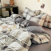 YICKYUE - Plaid Print Duvet Cover Sets 3 Piece, Japanese Bedding Set for Adult Teenagers Grey Geometric Grid Comforter Covers Home Decor