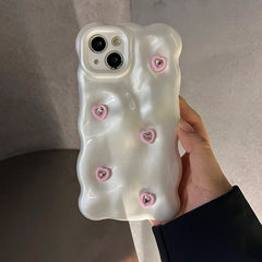 YICKYUE - 3D Love Heart Diamond Bubble Wave Pattern Phone Case For iPhone 16 15 14 13 12 11 Pro Max Soft Shockproof Back Cover