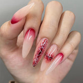 YICKYUE - 24pcs 3D Halloween Fake Nails Blood Simulate Wounds Printed Design Press on Nails French Almond Wearable Full Cover False Nails