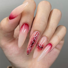 YICKYUE - 24pcs 3D Halloween Fake Nails Blood Simulate Wounds Printed Design Press on Nails French Almond Wearable Full Cover False Nails
