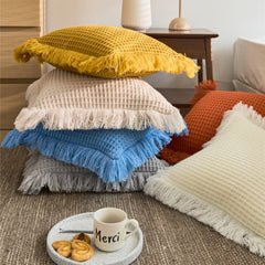 REGINA Brand Waffle Plaid Tassel Cushion Cover 45*45cm Soft Hand Crochet Nordic Cute Home Decorative Sofa Bed Chair Pillow Cover