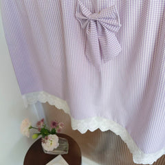 Yickyue Farmhouse Valance Door Curtain Purple Rustic Plaid with Bow Decorative Valances Short Window Curtains for Bedroom Kitchen TJ6937
