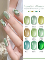 YICKYUE - 1/9Pcs 2025 Peppermint Mambo Cat Eye Gel Polish-Glass Bead & Porcelain White for Summer Nails Salon/Home (01-09 Nail Supplies)