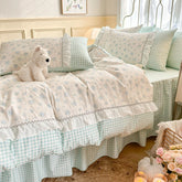 YICKYUE - Korean lace bedding set 3pcs Floral Duvet Cover Set Pillowcasesno flat sheet Twin Single Queen Size Girls Bedding Linen