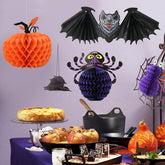 Pumpkin Spider Bat Paper Honeycomb Hanging Lantern Ornaments Halloween Party Decoration for Home Indoor Outdoor Kids Gift Toy