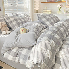 Yickyue Cute Princess Seersucker Bedding Set For Women Washed Cotton Ruffle Bed Skirt Sheet Sets King Queen Size Bed Linens Decor Home