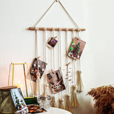 Macrame Tassel Cotton Rope Wall Hanging Picture Frame DIY Photo Display Holder Picture Organizer Boho Tassel Wall Art Decoration