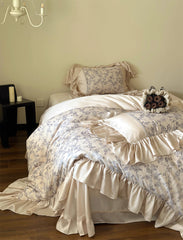 Yickyue - fairyfair ruffled pastoral flower beding set,elegant full queen king home textile flat sheet pillowcase duvet cover