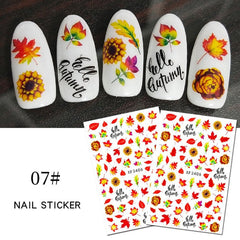 1 Sheet Autumn Fall Leaves Series 3D Nail Stickers Ginkgo Maple leaf Self Adhesive Transfer Sliders Nail Decal Manicures Foils