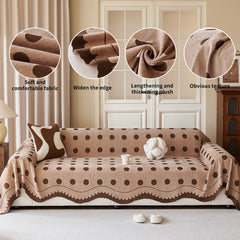 YICKYUE - Luxurious Chenille Sofa Cover with Geometric Pattern - Non-Slip, Cat Scratch Resistant, All-Season Couch Protector Blanket, Beige with Brown Circles, Ideal for Living Room & Bedroom Decor