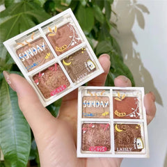 Yickyue 4Colors Matte Glitter Cute Eyeshadow Palette Long Lasting Nude Eye Pigment Waterproof Eye Shadow Facial Contour Palette Cosmetic