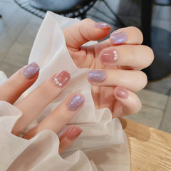 24pcs Aquamarine Cat's Eye Wear Long Paragraph Fashion Manicure Patch False Nails Save Time Wearable Glue Nail Patch TN
