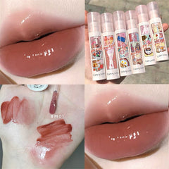 Yickyue Cute Comics Design Mirror Glass Lipstick Sexy Red Lip Tint Long Lasting Lip Makeup Velvet Lipgloss Waterproof Lip Stick Cosmetic