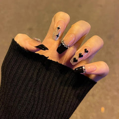 French Fake Nails Rhinestones Stars Glitter Designs Long Ballet Fake Nails Wearable Finished Artificial Coffin Nails Tips 24pcs