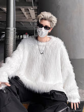 Hearujoy Men's Vintage-Inspired Casual Loose Fit Sweater - Chic Retro Style with Fluffy Horsehair Texture, Solid Color, Round Neck for Autumn/Winter Comfort, Cute Sweaters