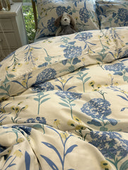 YICKYUE - Cute vintage blue flower bed set girl,kawaii sweet cotton twin full queen king home textile flat sheet pillow case quilt cover