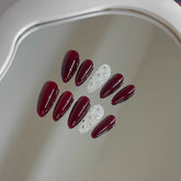 YICKYUE - Luxury Handmade Almond Press on Nails Vintage Red Diamond Design Reusable False Nails Acrylic Full Cover Nail Tips Nail Art