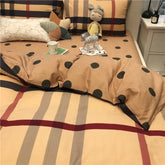 Yickyue 100%Cotton Bedding Set Luxury Brown Plaid Stripe Pattern Pillow Cover Sheet Quilt Cover Boys'/ girls' Bedroom Queen King Twin
