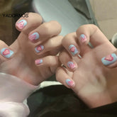 24pcs Artificial Nails With Glue Flame Pattern Nail Patch Removable Short Paragraph Fashion Manicure False Nail Patch Ty