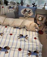 YICKYUE - Cute blue stripes dog tomato beding set 1.2 1.5 1.8,twin full queen lovely cotton home textile bed sheet pillow case quilt cover