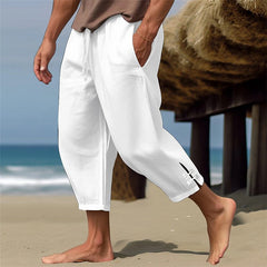 Hearujoy Summer Mens Linen Cropped Pants Oversize Loose Feet Forked Pencil Pant Fashion Casual Pantalones Beach Trousers Streetwear
