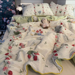 YICKYUE - Summer Blanket Cool Quilt Cute Flower Bubble Cotton Summer Quilt Sleeping Naked Air Conditioning Quilt Lightweight Washable