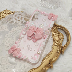 Angel Pink Bowknot Handmade Case For iPhone 12 pro max DIY phone shell 11pro 3D Cherry XS MAX XR Creamy Customized Cover 12 mini