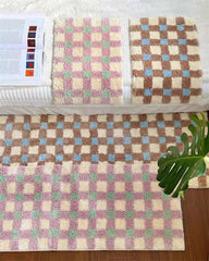 YICKYUE - Korean Style Checkerboard Flocking Bedside Carpet Bedroom Living Room Decorative Floor Mat Bathroom Absorbent Non-Slip Foot Mat
