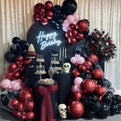 YICKYUE - Halloween Balloon Arch Kit Black Pink Double Stuffed Balloons for Spider Pumpkin Bat Scary Ghost Zombie Theme Party Decorations